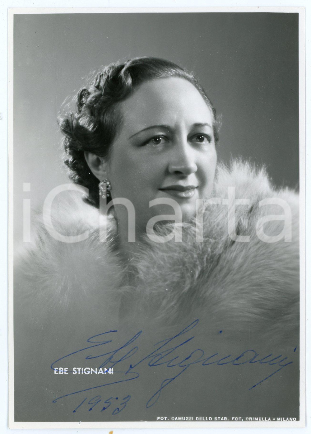 1953 LIRICA Ebe STIGNANI mezzosoprano - Foto CRIMELLA con AUTOGRAFO Fotografia d'epoca, con autografo. CONDIZIONI: GFORMATO: 11x15 cmFOTOGRAFO: Studio Crimella - Milano    originale e autentica 1