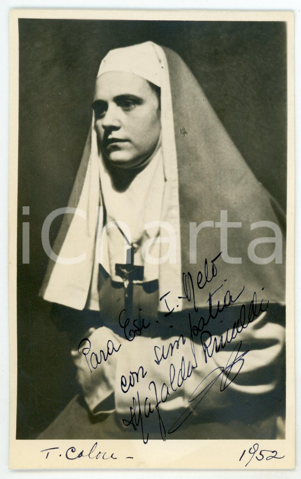 1952 BUENOS AIRES Soprano Mafalda RINALDI "Suor Angelica" - Foto con AUTOGRAFO Fotografia d'epoca, con autografo. CONDIZIONI: GFORMATO: 8x13 cm    originale e autentica 1