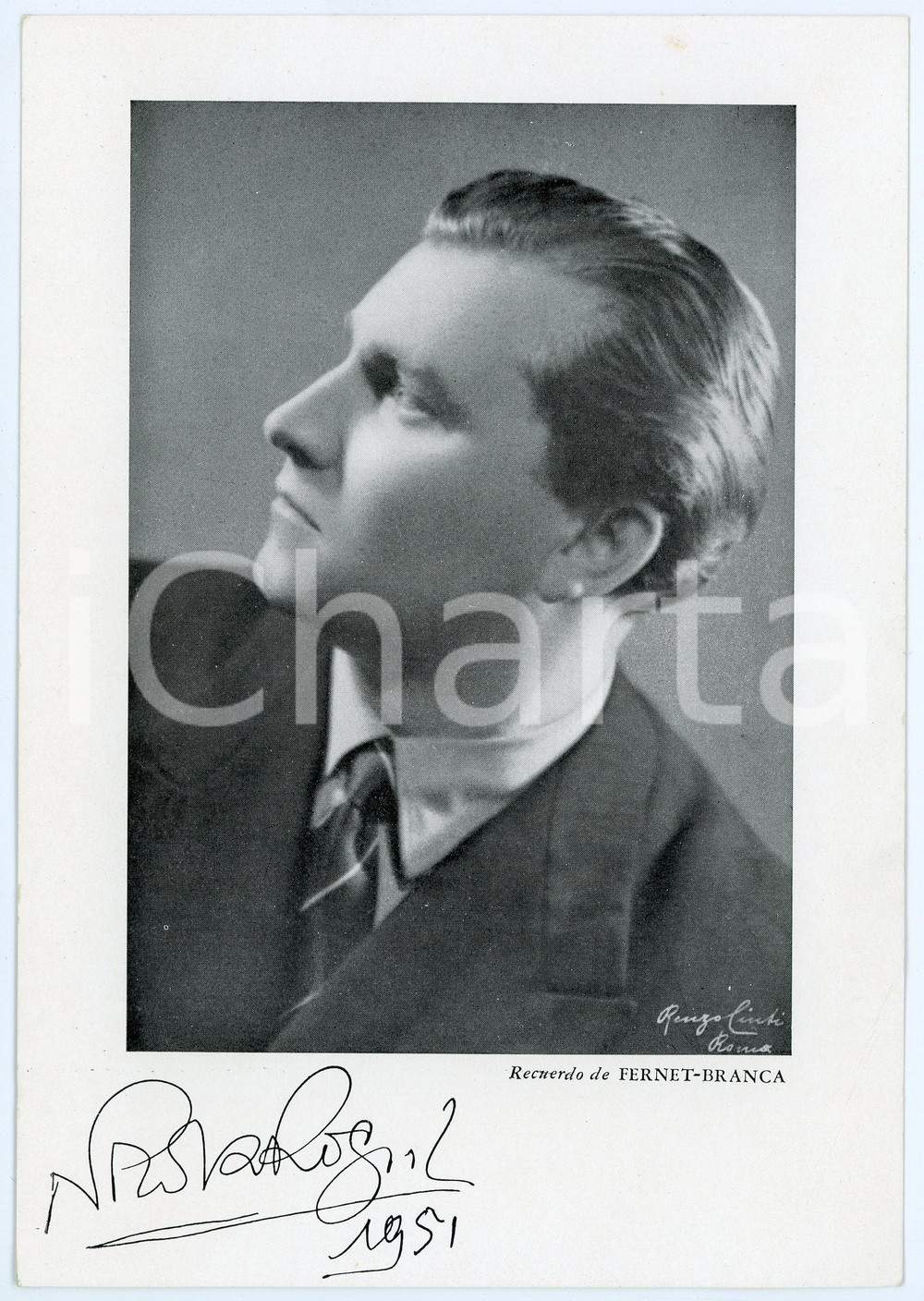 1951 LIRICA Basso Nicola ROSSI-LEMENI - Foto con AUTOGRAFO - FERNET-BRANCA Fotografia d'epoca, con autografo. CONDIZIONI: P (piegatura al lato destro)FORMATO: 14x20 cm     originale e autentica 1