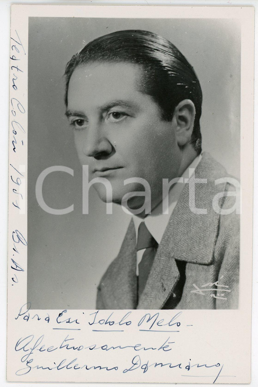 1951 BUENOS AIRES Baritono Guillermo DAMIANO - Foto con AUTOGRAFO 9x14 Fotografia d'epoca con autografo. CONDIZIONI: GFORMATO: 9x14 cm    originale e autentica 1