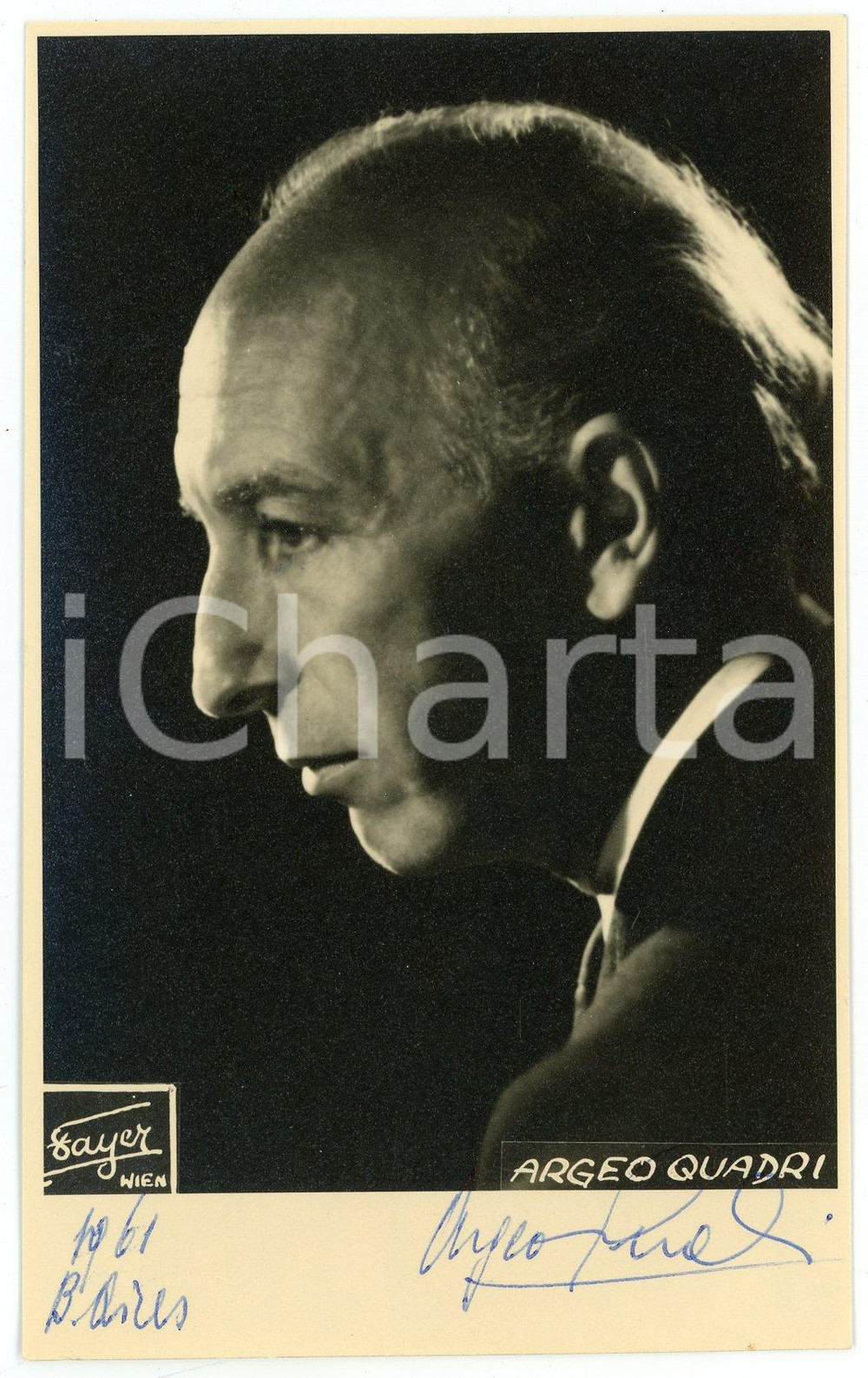 1961 Argeo QUADRI direttore d'orchestra - Foto con AUTOGRAFO 9x14 cm Fotografia d'epoca, con autografo. CONDIZIONI: GFORMATO: 9x14 cm     originale e autentica 1