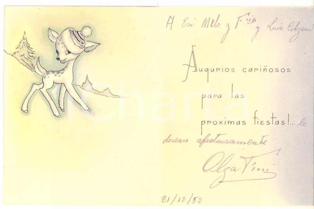 1952 BUENOS AIRES - BALLET - Olga Ehtel FERRI dancer AUTOGRAPHED greeting card Biglietto augurale con messaggio autografo.Quattro facciate. CONDIZIONI: GFORMATO: 10x13 cm     originale e autentica 1
