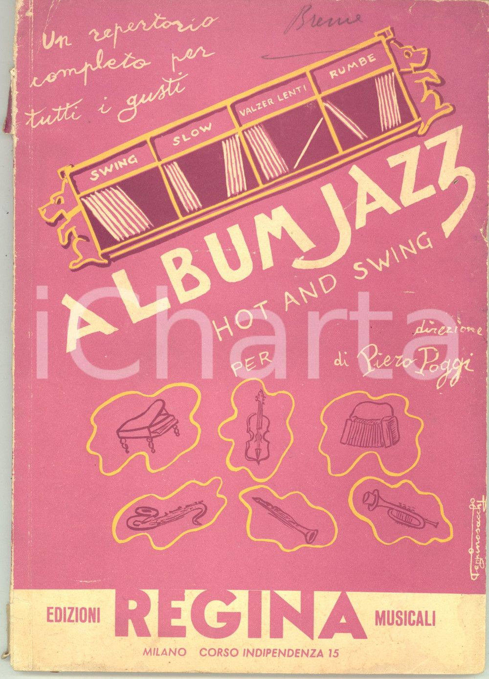 Libro, pubblicazione d epoca 1960 ca Piero POGGI Album Jazz Hot and Swing  Edizioni REGINA musicali 81 pp. 1