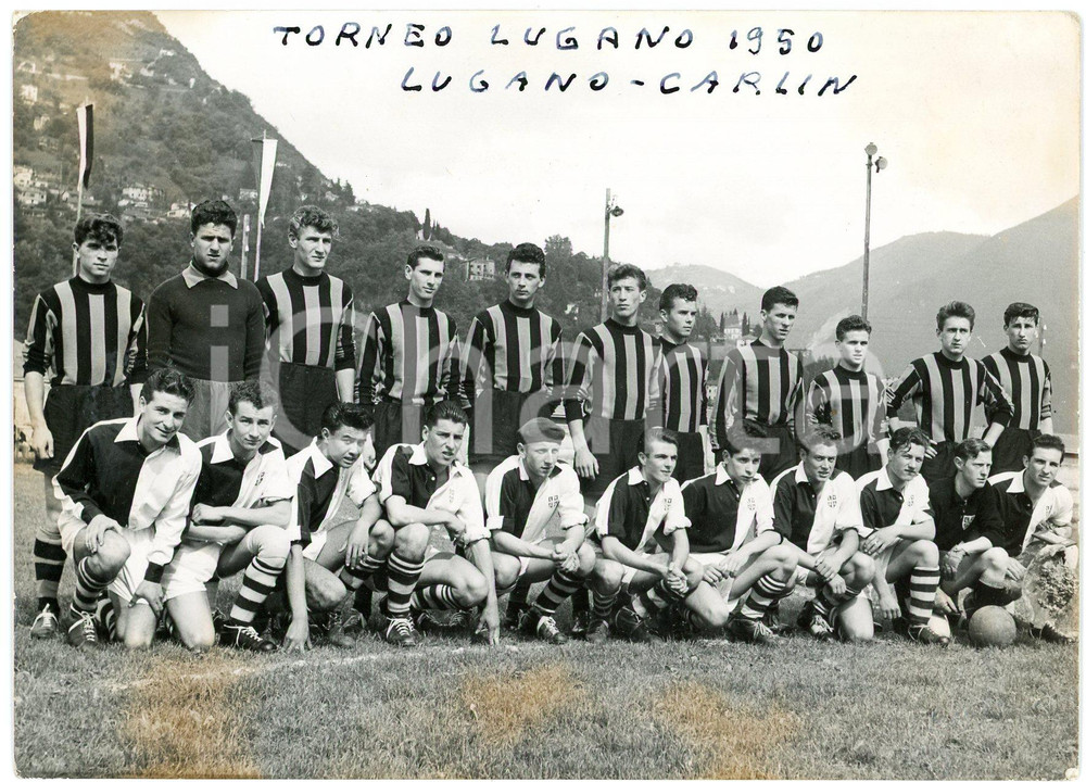 1950 CALCIO  - TORNEO LUGANO - LUGANO-CARLIN - Squadre *Foto 15x11 cm  Fotografia originale d'epoca, in formato cartolina postale. POOR/danneggiato macchie Formato: 15x11 cm originale e autentica 1