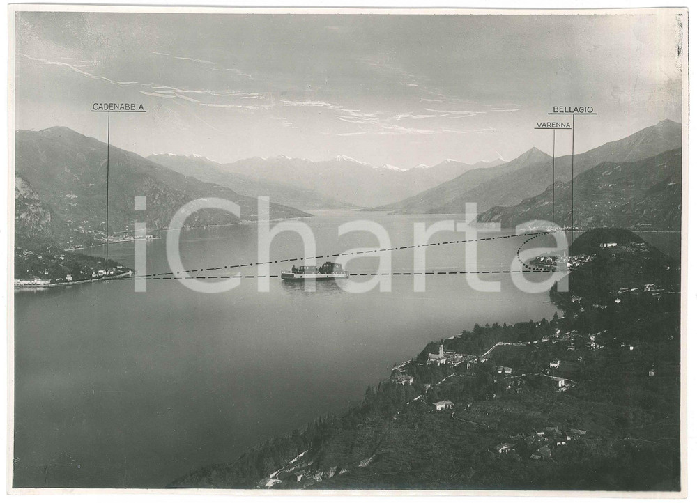 1930 ca LAGO DI COMO Veduta con battello CADENABBIA-BELLAGIO Foto BRUNNER 23x17 Fotografia originale d'epoca, con note manoscritte al verso.  FAIR/discreto residui cartacei al verso Formato: 23x17 cm originale e autentica 1
