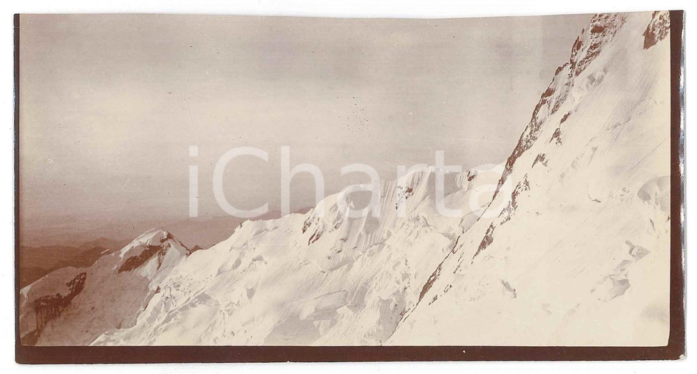 1905  MONTE ROSA Ghiacciaio del Signal - Punta Gnifetti - Foto 14x7 cm Fotografia d'epoca. FAIR/discreto Lievi smussature agli angoli, margine superiore rifilato a mano Formato: 14x7 originale e autentica 1