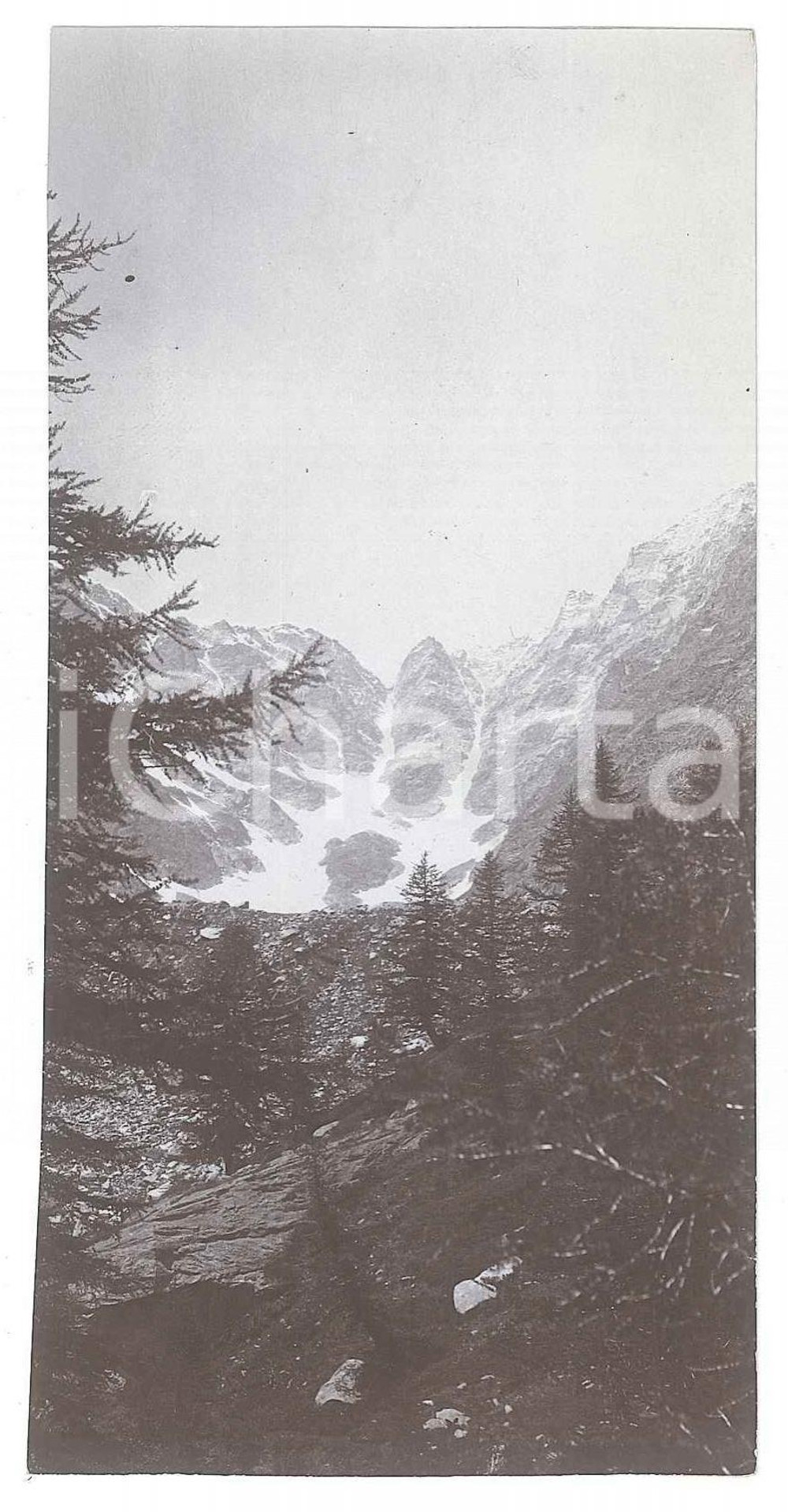 1900 ca MACUGNAGA Vecchio Weissthor dal belvedere - Fotografia 6x13 cm Fotografia d'epoca. FAIR/discreto Lievi smussature agli angoli Formato: 6x13 originale e autentica 1
