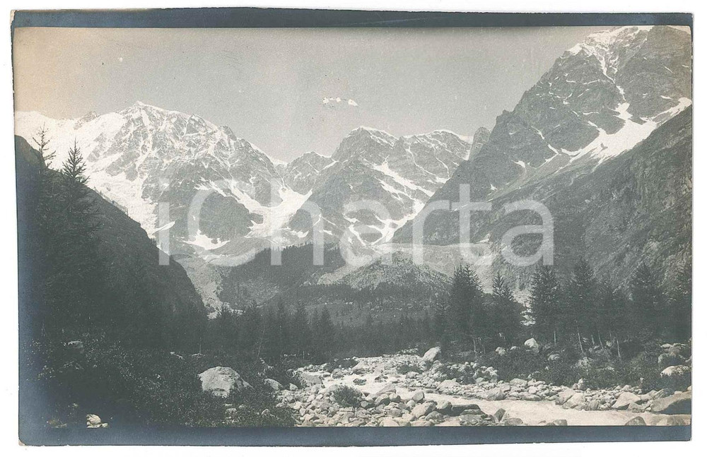 1905 ca VALSESIA - VALLE ANZASCA (?) Panorama montano - Foto 14x8 cm (4) Fotografia d'epoca.FOTOGRAFO: Dr. Vittorio Ronchetti - Milano FAIR/discreto Lievi smussature agli angoli Formato: 14x8 originale e autentica 1