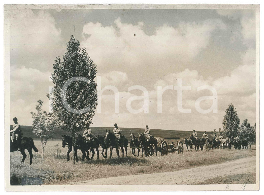 1941 WW2 Corpo di Spedizione Italiana in RUSSIA - Artiglieria ippotrainata *Foto  Fotografia originale d'epoca, con didascalia al verso. POOR/danneggiato danni da umidità e aloni al lato superiore Formato: 18x13 cm originale e autentica 1