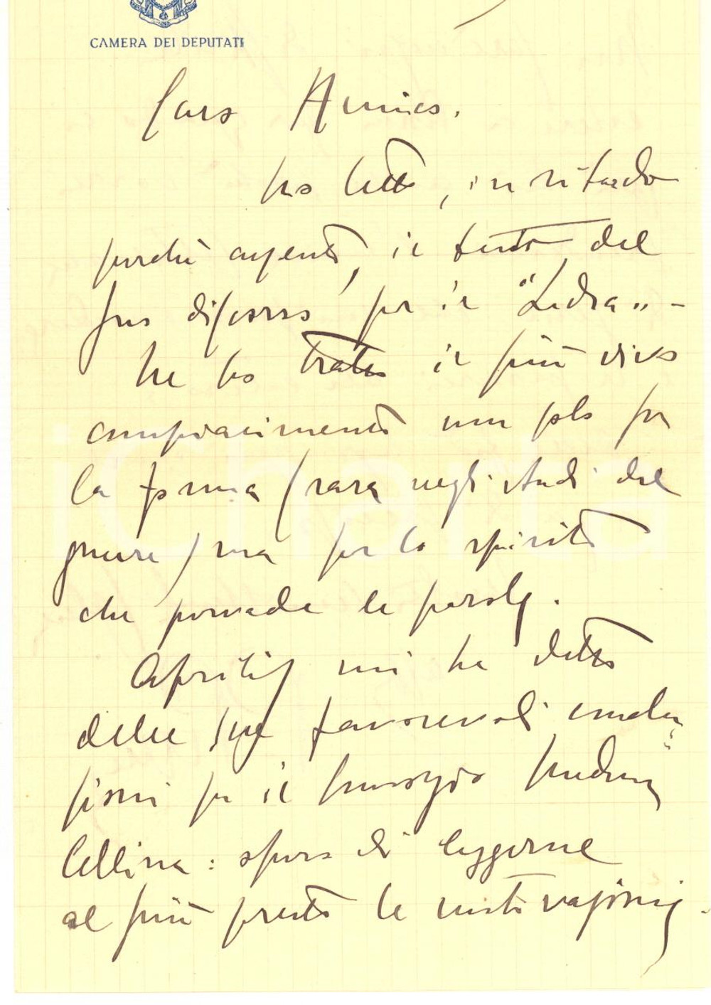 1925 ca s. l. On. Piero PISENTI sul discorso ufficiale di un amico - Autografo Lettera interamente autografa di Piero Pisenti, su carta intestata, scritta su due facciate. FAIR/discreto piegatura centrale d'epoca  originale e autentica 1
