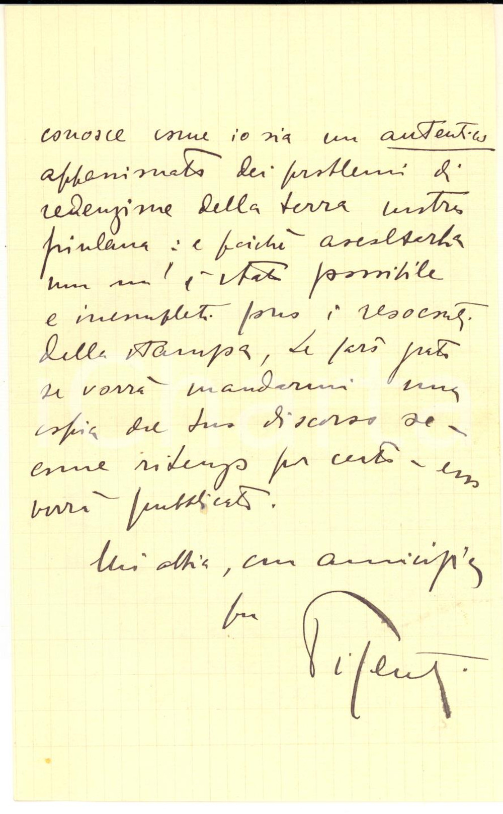 1925 ca UDINE On. Piero PISENTI appassionato della causa friulana - Autografo Lettera interamente autografa di Piero Pisenti, su carta intestata, scritta su due facciate. FAIR/discreto piegatura centrale d'epoca  originale e autentica 1