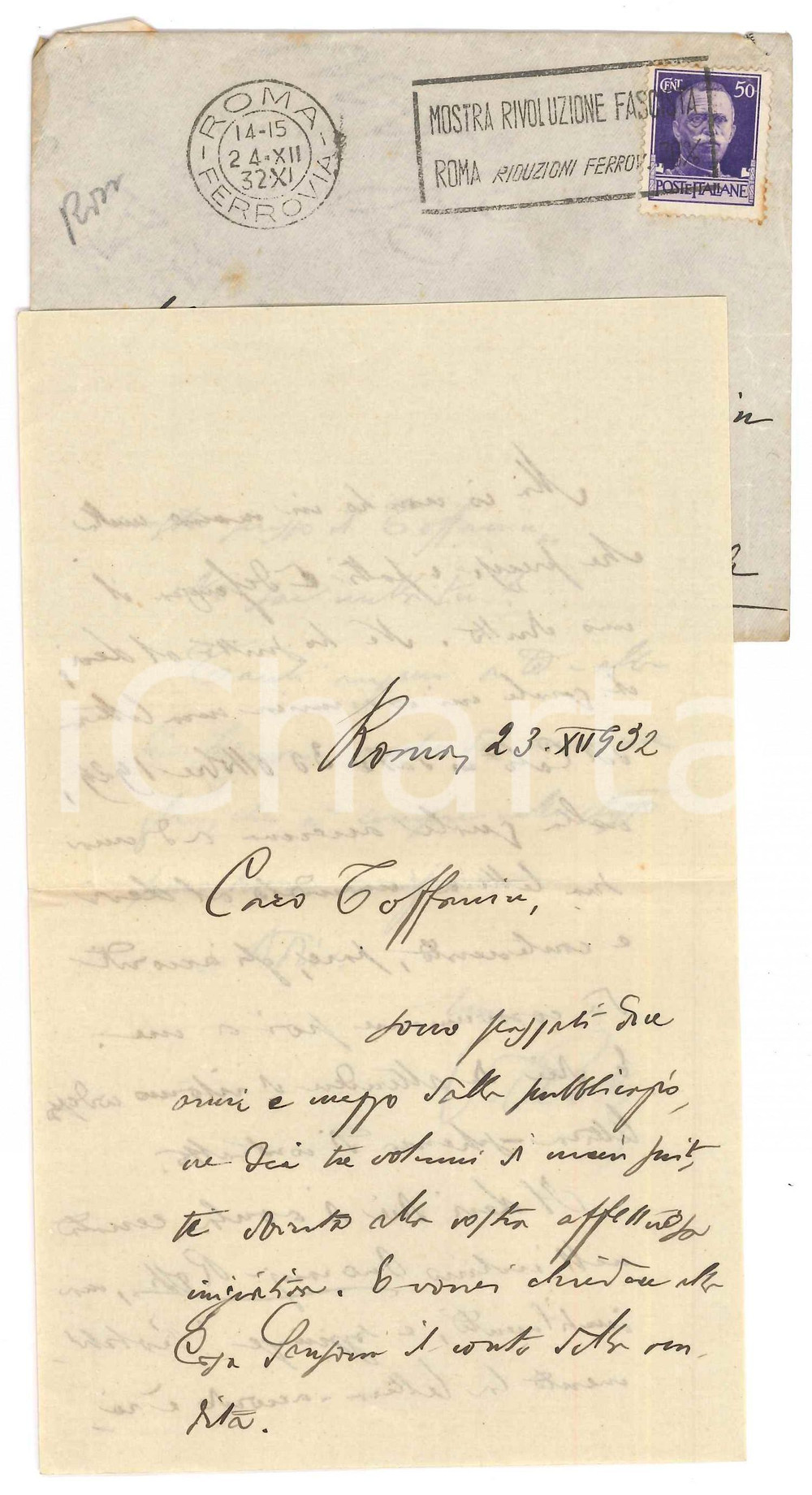 1932 ROMA Lettera Vittorio ROSSI a un collega per pubblicazione - AUTOGRAFO Lettera autografa del letterato e filologo Vittorio Rossi.Busta viaggiata.PAGINE: 4 facciate (3 scritte) FAIR/discreto piegature d'epoca  originale e autentica 1