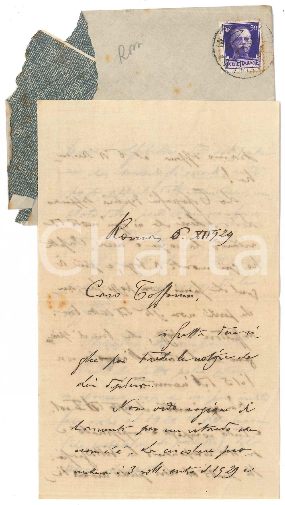 1929 ROMA Lettera Vittorio ROSSI sull'impaginazione di un volume - AUTOGRAFO Lettera autografa del letterato e filologo Vittorio Rossi.Busta viaggiata.PAGINE: 4 facciate FAIR/discreto piegature d'epoca  originale e autentica 1