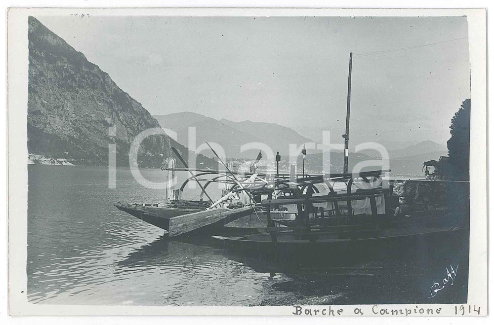 1914 CAMPIONE D'ITALIA Barche sul Lago di Lugano - Fotografia Raffaele PEDRETTI  Fotografia d'epoca in formato cartolina postale.FOTOGRAFO: Raffaele Pedretti FAIR/discreto Lievi smussature agli angoli Formato: FP originale e autentica 1