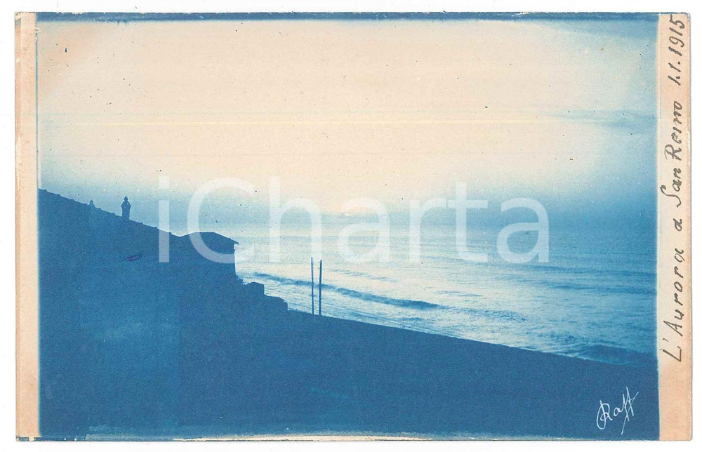 1915 SANREMO Aurora in riva al mare - Fotografia Raffaele PEDRETTI  Fotografia d'epoca in formato cartolina postale.FOTOGRAFO: Raffaele Pedretti FAIR/discreto Lievi smussature agli angoli Formato: FP originale e autentica 1