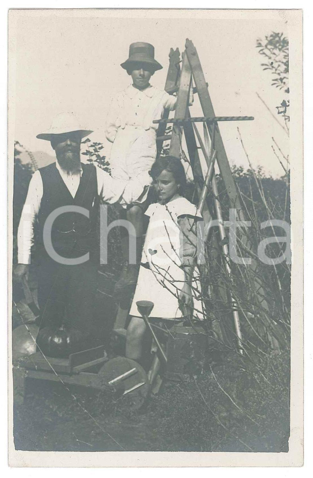 1915 ca GHIFFA (?) Lavori nell'orto - Raccolta zucche - Foto Raffaele PEDRETTI  Fotografia d'epoca in formato cartolina postale.FOTOGRAFO: Raffaele Pedretti FAIR/discreto Lievi smussature agli angoli Formato: FP originale e autentica 1