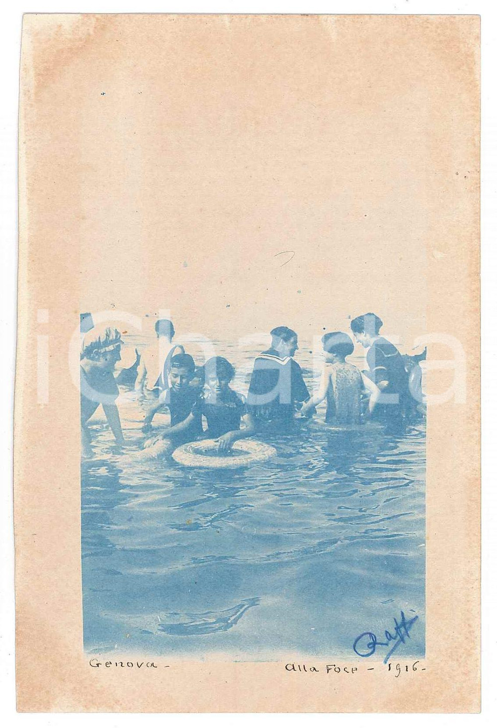 Fotografia d epoca originale 1916 GENOVA  FOCE Bambini con salvagente  Fotografia Raffaele PEDRETTI 1