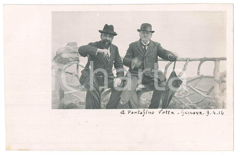 Fotografia d epoca originale 1916 PORTOFINO VETTA Maggiori Medici Raffaele PEDRETTI e BIZZARRI Foto 1