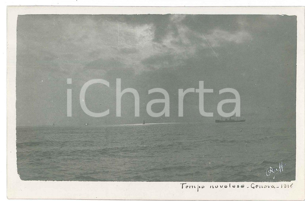 Fotografia d epoca originale 1916 GENOVA Vista del mare con tempo nuvoloso  Foto Raffaele PEDRETTI 1