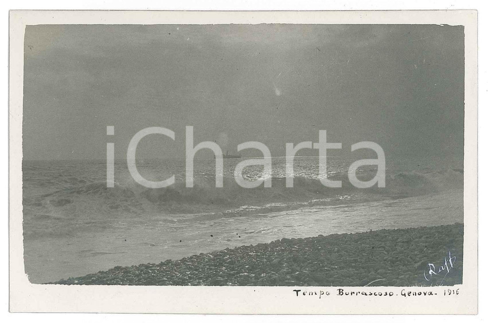 Fotografia d epoca originale 1916 GENOVA Vista del mare con tempo burrascoso  Foto Raffaele PEDRETTI 1