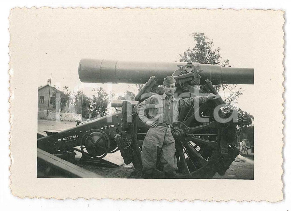 Fotografia d epoca originale 1935 ALBENGA  REGIO ESERCITO Soldato con cannone  Fotografia REDOLFI 10x7 cm 1