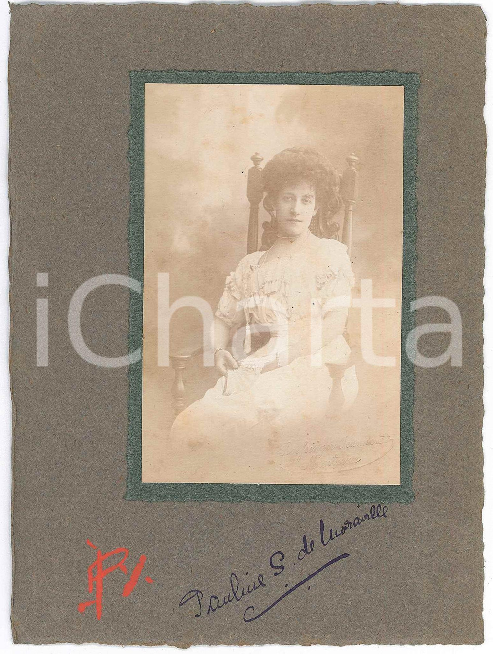 Fotografia d epoca originale 1900 ca MONTREUX Pauline de SELLIERS DE MORANVILLE  Portrait Photo 12x17 cm 1