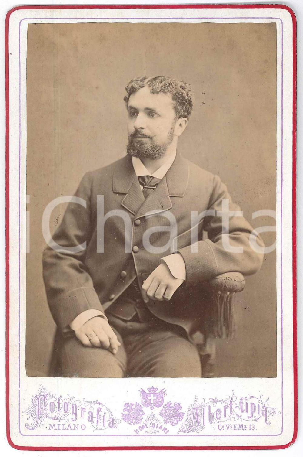 Fotografia d epoca originale 1880 MILANO Ritratto di uomo seduto  Foto Icilio CALZOLARI 11x16 cm 1
