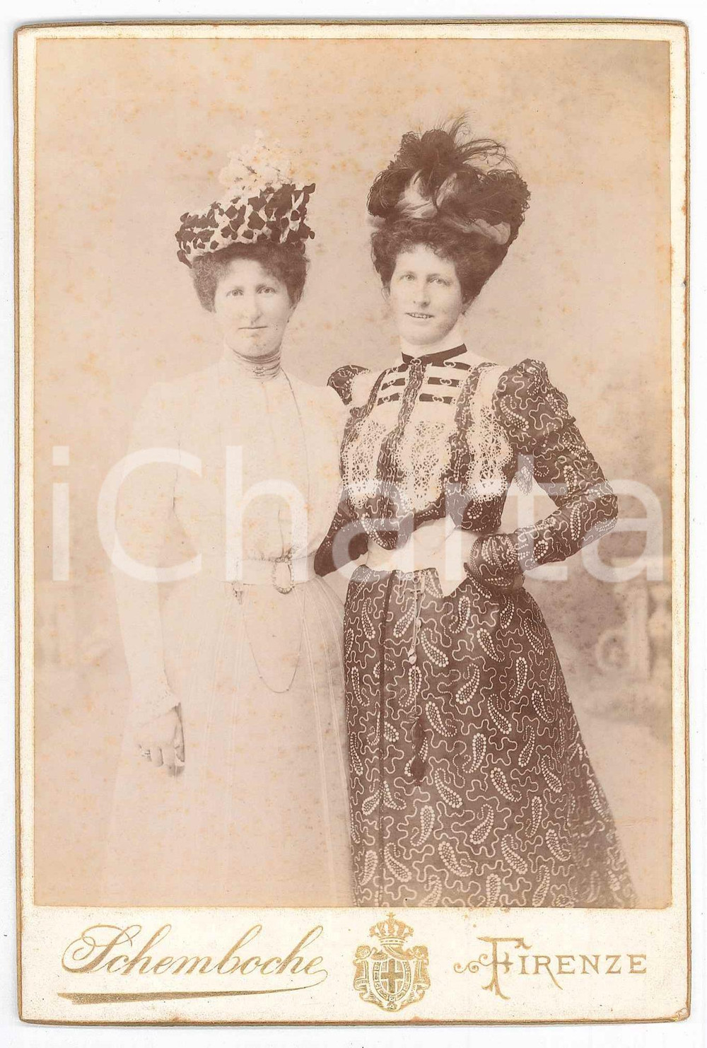 Fotografia d epoca originale 1880 ca FIRENZE Ritratto delle sorelle LAVAGGI  Foto SCHEMBOCHE 10x16 cm 1