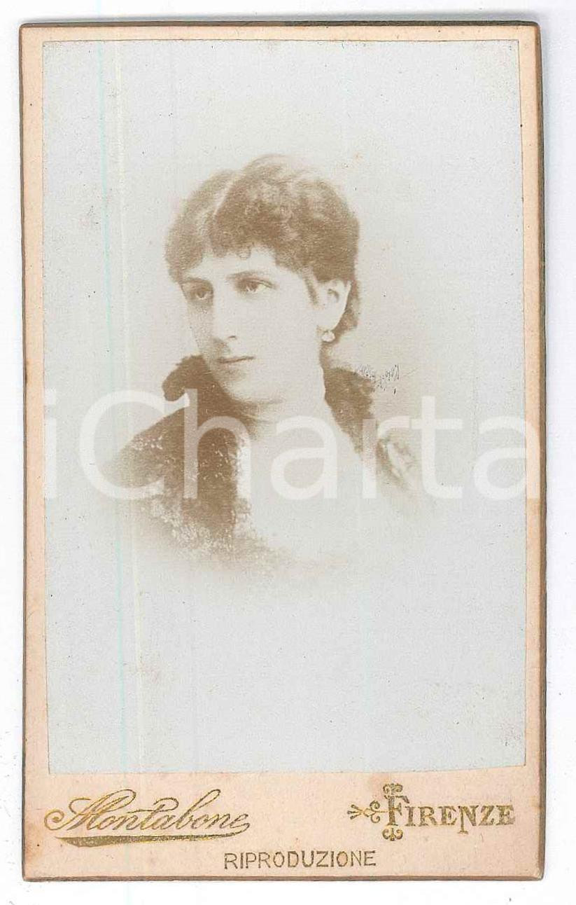 1890 ca FIRENZE Ritratto di nobildonna - Fotografia MONTABONE CDV Fotografia d'epoca, su cartoncino rigido.Velina protettiva. FOTOGRAFO: Montabone - Firenze, via de' Banchi 3 GOOD/buono  Formato: 6x10 cm originale e autentica 1
