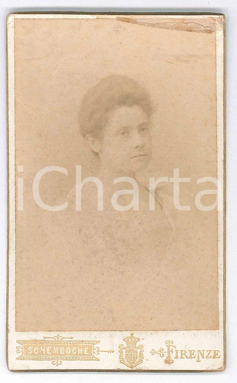Fotografia d epoca originale 1890 ca FIRENZE Ritratto di nobildonna in abito bianco  Foto SCHEMBOCHE CDV 1