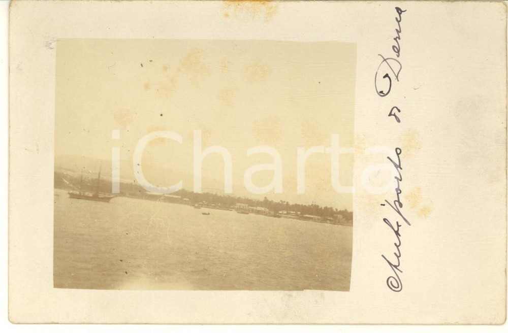 1910 ca DERNA (LIBIA) Antiporto - Veduta - Foto ANIMATA navi 14x9 cm Fotografia originale d'epoca, in formato cartolina postale.   FAIR/discreto ingiallimenti Formato: 14x9 cm originale e autentica 1