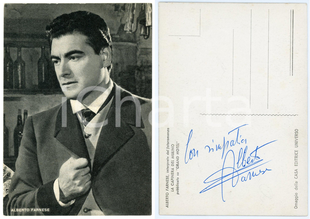 1955 ca Attore Alberto FARNESE "La capinera del mulino" - Foto con AUTOGRAFO Fotocartolina d'epoca, non viaggiata, con autografo al verso.CONDIZIONI: GFORMATO: 10x15 cm    originale e autentica 1
