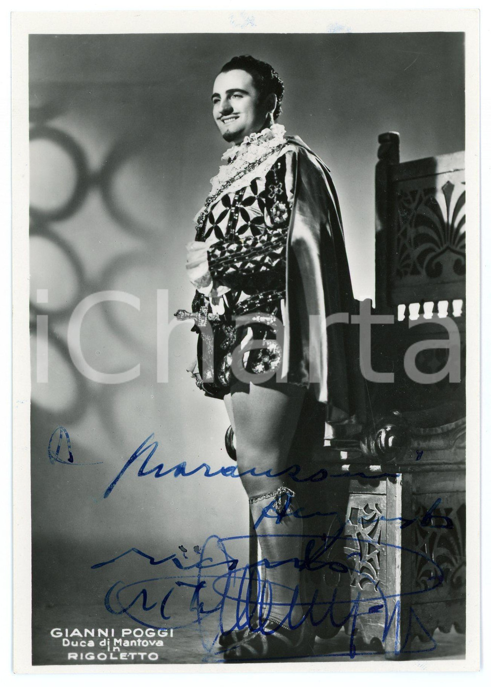 Autografo originale 1955 ca Tenore Gianni POGGI  Duca di Mantova in Rigoletto Foto con AUTOGRAFO 1
