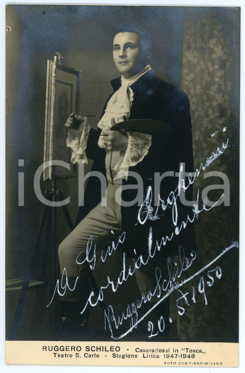 Autografo originale 1950 NAPOLI Tenore Ruggero SCHILEO  Caravadossi in Tosca  Foto con AUTOGRAFO 1