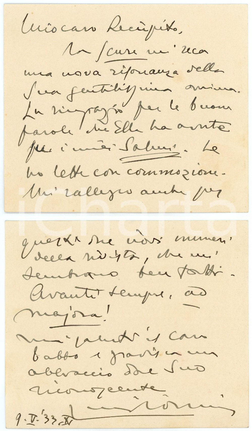 1933 IMOLA Scrittore Luigi ORSINI ringrazia per recensione - Biglietto AUTOGRAFO Biglietto interamente autografo del celebre poeta e scrittore, scritto su entrambe le facciate.CONDIZIONI: G FORMATO: 14x12 cm      originale e autentica 1