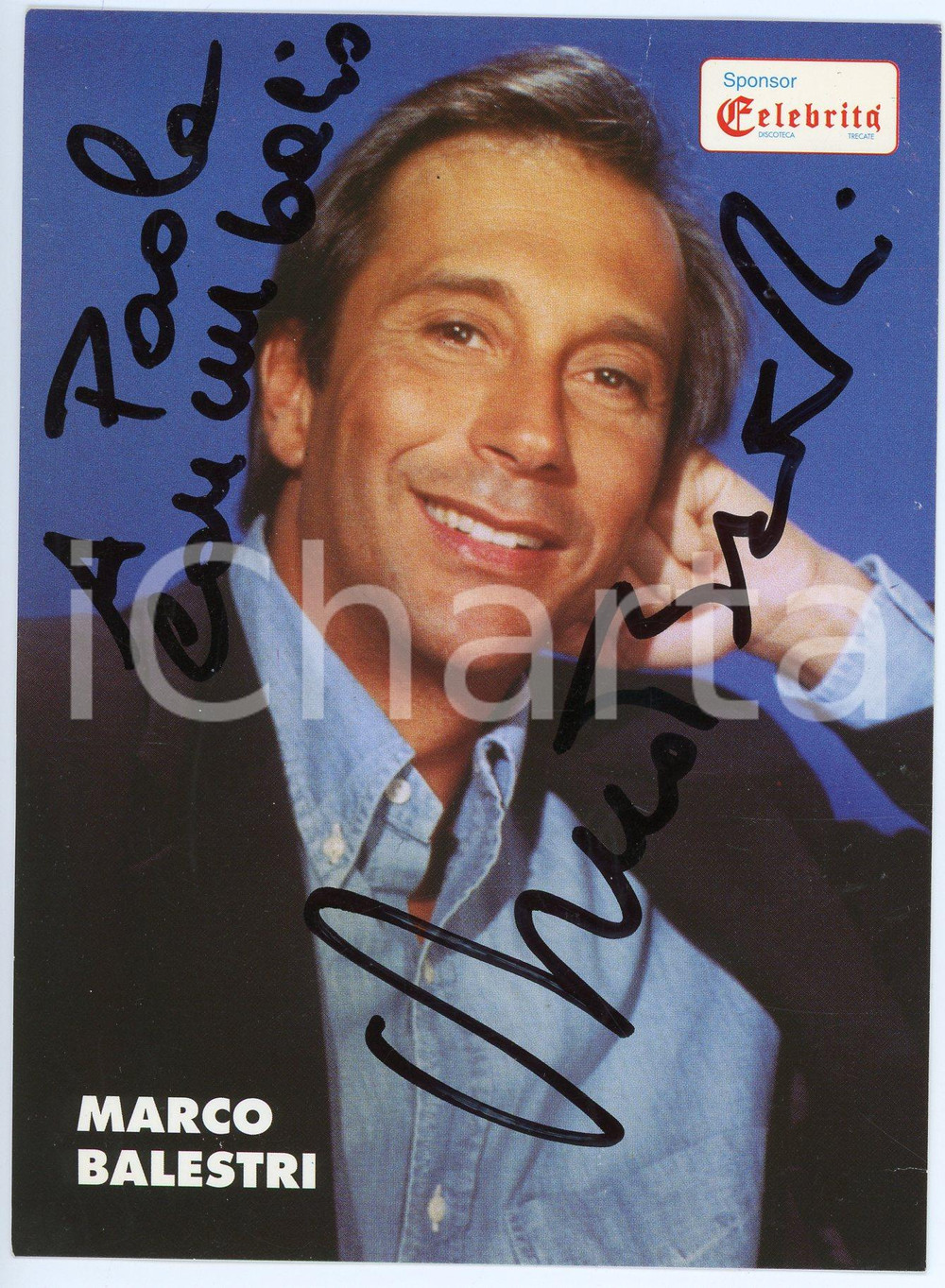 1990 ca TRECATE Celebrità - Marco BALESTRI - Foto seriale con AUTOGRAFO 11x15 cm Fotografia seriale in formato cartolina postale, con autografo.CONDIZIONI: P (piegatura al lato superiore, abrasioni al verso)FORMATO: 11x15 cm    originale e autentica 1