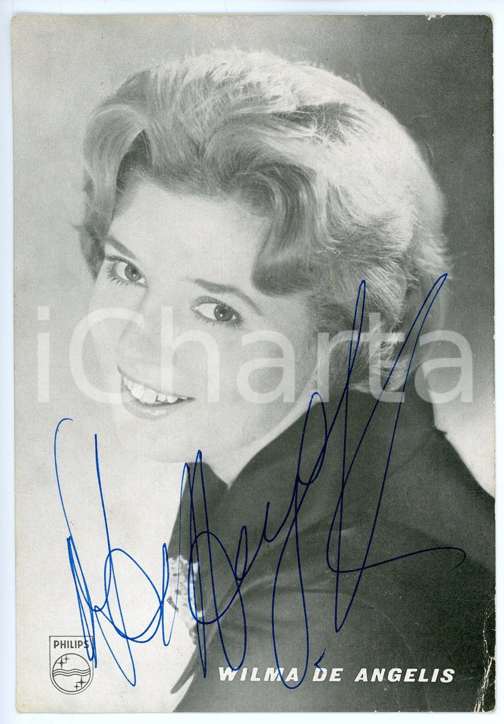 1960 ca Cantante Wilma DE ANGELIS - Foto seriale PHILIPS con AUTOGRAFO Fotografia seriale d'epoca con autografo. CONDIZIONI: P (piegature angolari)FORMATO: 10x15 cm    originale e autentica 1