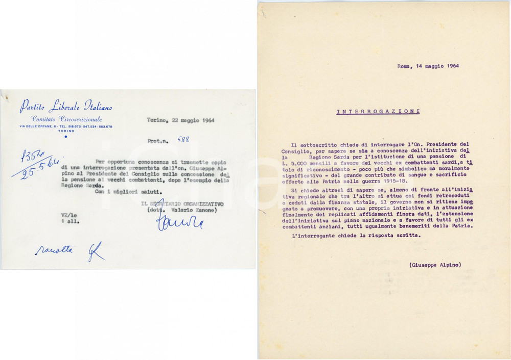 1964 TORINO Partito Liberale - Lettera Valerio ZANONE - AUTOGRAFO Lettera dattiloscritta con firma autografa, unita alla lettera a stampa con l'interrogazione.CONDIZIONI: F (piegature d'epoca; piccoli strappi angolari)PAGINE: 1 + 1    originale e autentica 1