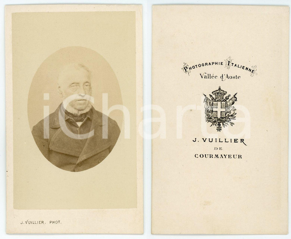 1900 ca COURMAYEUR Ritratto di un anziano gentiluomo - Foto J. VUILLIER - CDV  Fotografia originale d'epoca.CONDIZIONI: FAIR FORMATO: CDV    originale e autentica 1