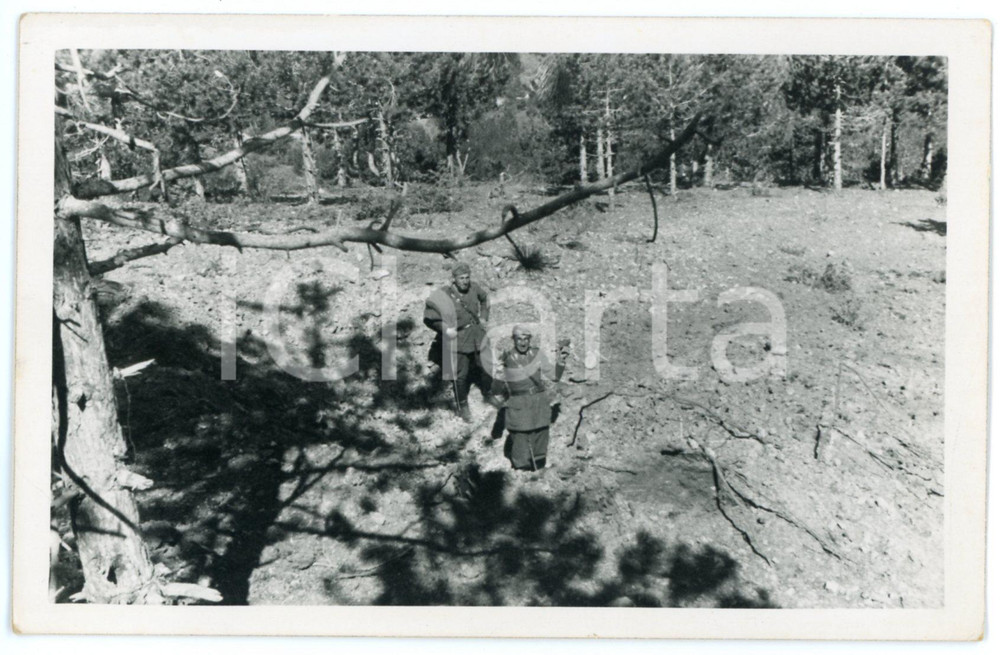 1941 WW2 - ALBANIA Soldati nella buca dopo l'esplosione di una bomba - Foto 13x8 Fotografia d'epoca in formato cartolina postale. Con didascalia al verso. CONDIZIONI: GOODFORMATO: 13x8 cm    originale e autentica 1
