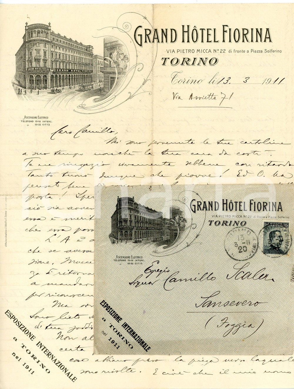 Manoscritto, lettera originale 1911 TORINO  GRAND HOTEL FIORINA  Lettera su carta intestata 1