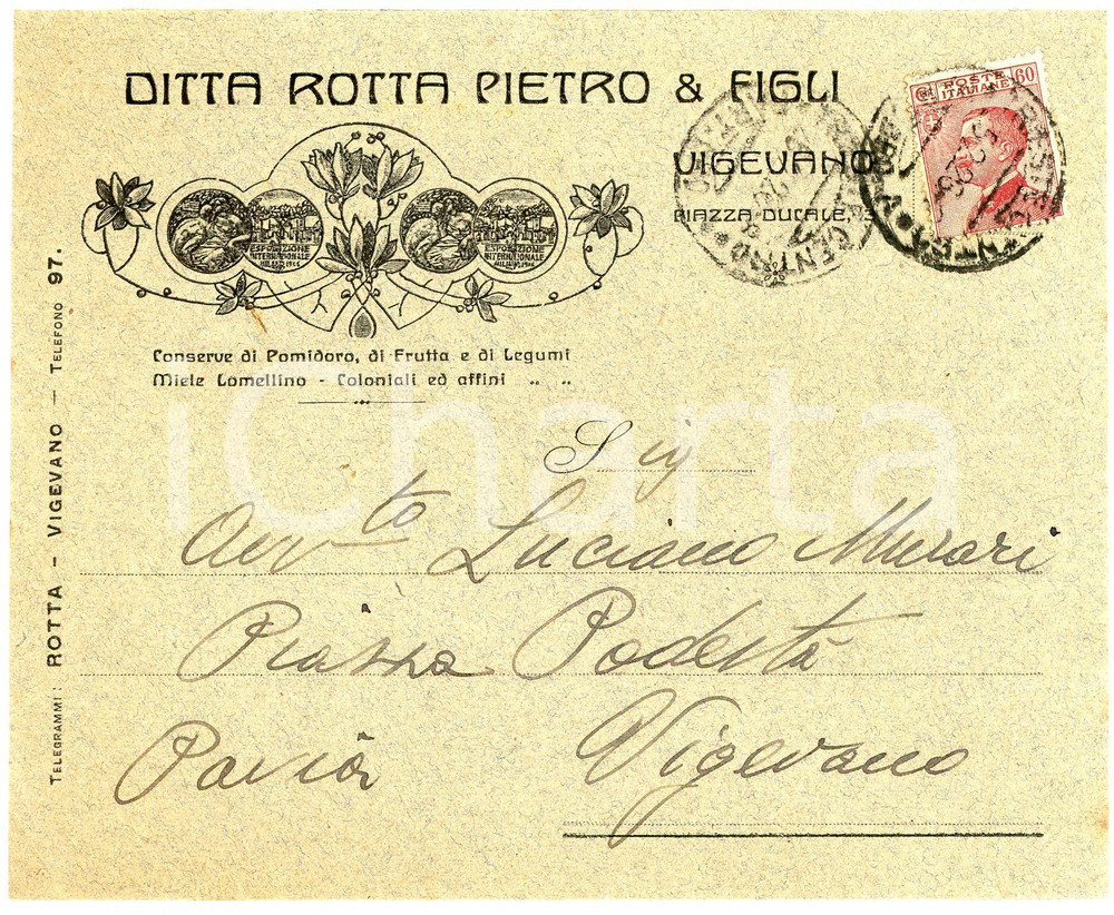1926 VIGEVANO Ditta Pietro ROTTA & Figli - Conserve di pomidoro - Busta Busta d'epoca illustrata. CONDIZIONI: FAIR (gualciture d'epoca)    originale e autentica 1
