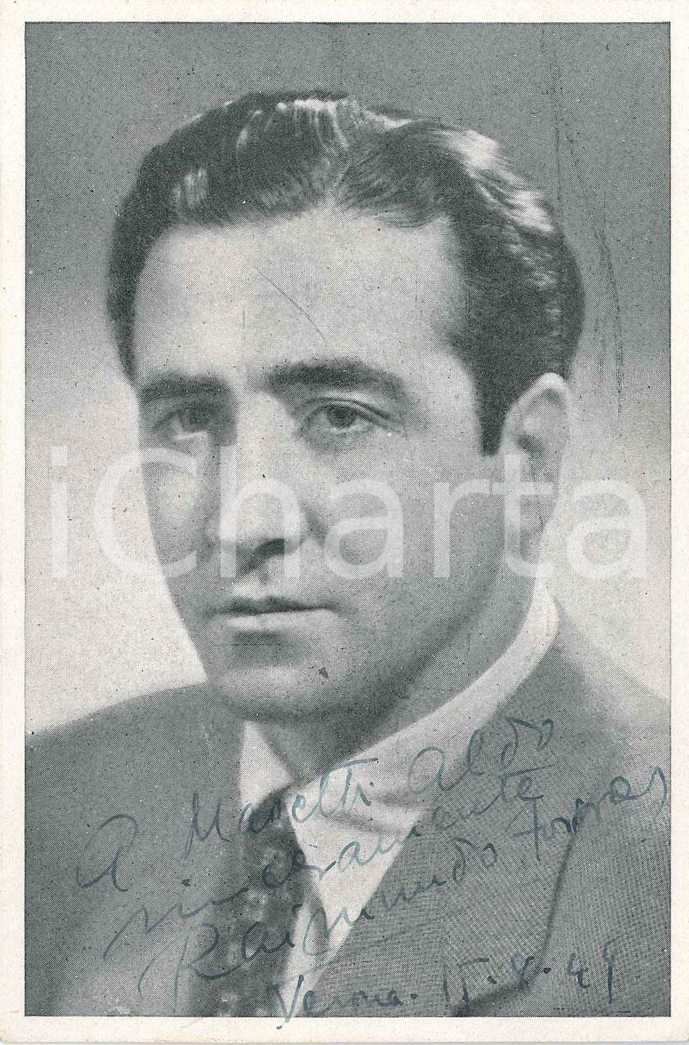 1949 LIRICA - VERONA - Baritono Raimondo TORRES - Foto AUTOGRAFO 9x14 cm Fotografia seriale d'epoca, con autografo. CONDIZIONI: F (difetti di stampa)FORMATO: 9x14 cm     originale e autentica 1