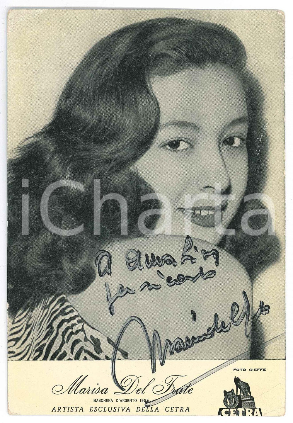 1957 Marisa DEL FRATE cantante - Foto con AUTOGRAFO 10x15 cm Fotografia seriale d'epoca, con autografo. CONDIZIONI: P (varie piegature)FORMATO: 10x15 cm    originale e autentica 1