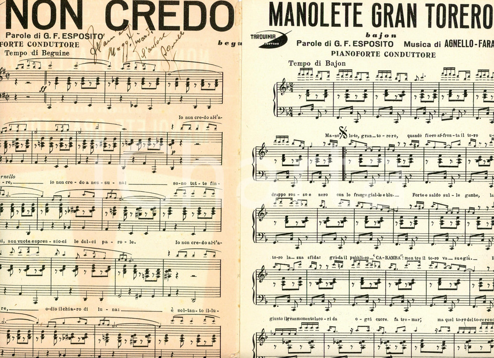 1955 "Non credo all'amore" - Musica AGNELLO - Spartito AUTOGRAFO Spartito d'epoca, con autografo dell'autore all'interno.CONDIZIONI: P (lievi piegature e piccolo strappo al lato superiore; tracce a penna in copertina)PAGINE: 24    originale e autentica 1