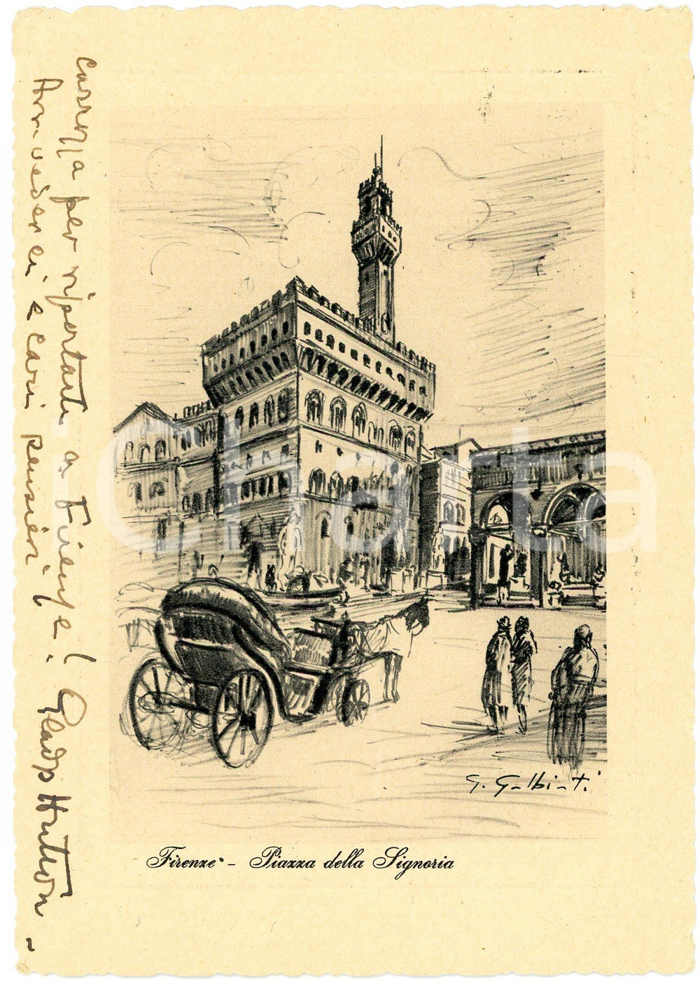 1960 FIRENZE Piazza della Signoria - Cartolina Gladys HUTTON - AUTOGRAFO Cartolina postale d'epoca, con messaggio autografo della traduttrice Gladys Hutton.Viaggiata.CONDIZIONI: G (minima piegatura angolare)FORMATO: 10x15 cm    originale e autentica 1