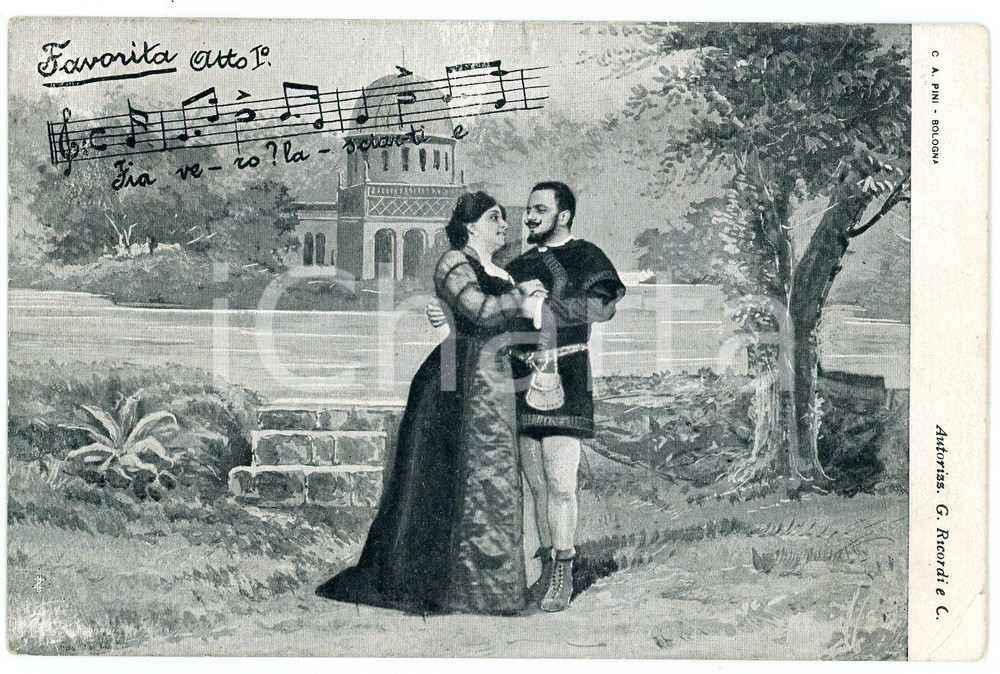 1900 ca LIRICA Opera "La Favorita" - Atto I - Cartolina postale FP Cartolina postale d'epoca, scritta ma non viaggiata.CONDIZIONI: F (piegatura angolare)FORMATO: 14x9 cm    originale e autentica 1