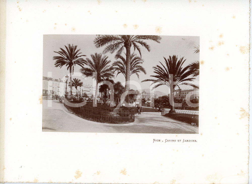 1910 ca NICE (Côte d'Azur, FRANCE) Casino et Jardins - Photo Fotografia seriale d'epoca, montata su cartoncino morbido.Margine telato a sinistra. POOR fioriture Formato: 30x23 (cartoncino); 18x11 (fotografia)) originale e autentica 1