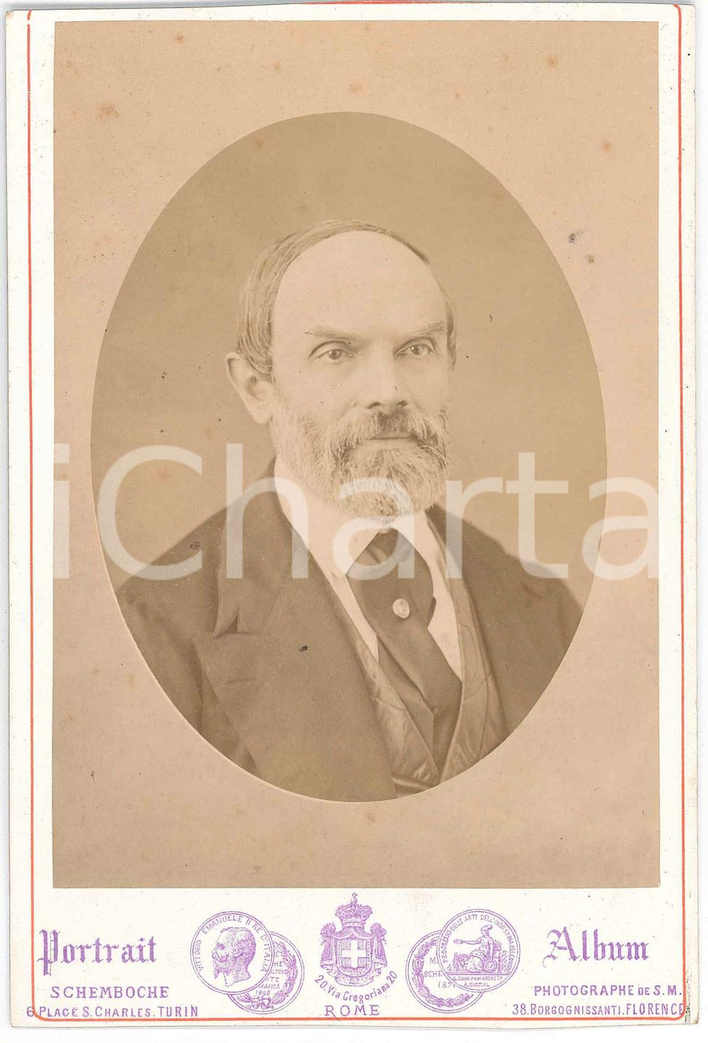 1880 ca TORINO Ritratto maschile con spilla *Foto SCHEMBOCHE 11x16 cm Fotografia d'epoca, montata su cartoncino rigido.FOTOGRAFO: Schemboche - TorinoCONDIZIONI: GFORMATO: 11x16 cm    originale e autentica 1