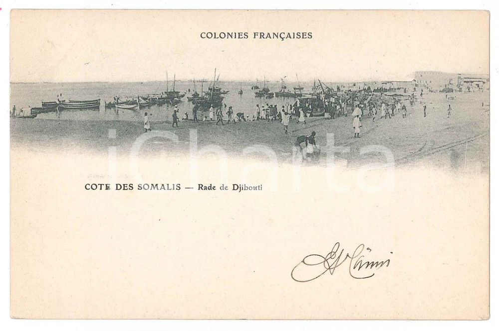 1900 ca COLONIES FRANÇAISES Cote de Somalis - Rade de DJIBOUTI Carte postale  Cartolina postale d'epoca, viaggiata.CONDIZIONI: FAIR (lievi smussature agli angoli)FORMATO: FP    originale e autentica 1